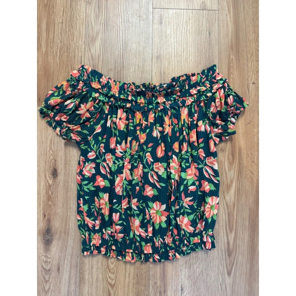 Free People FP One Suki Blouse Garden Combo Floral Off Shoulder Top F21T03306 M